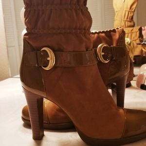 Tan leather suede, patten accent, Via spiga boots size 8